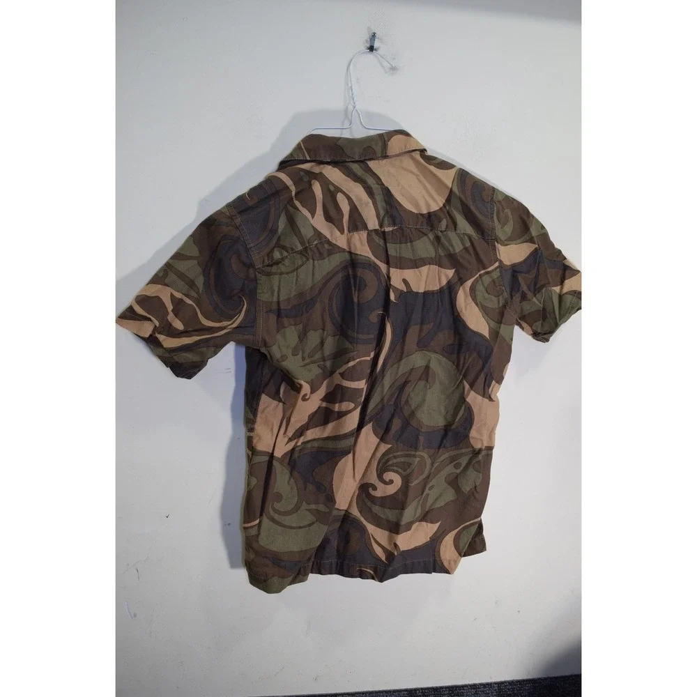 Quiksilver Shirt Camo Brown Green Short Sleeve Button Up Pocket Outdoor‎ BOYS 7